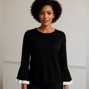 The Limited - Black and White Top with bell pleated white trim sleeves. Size M